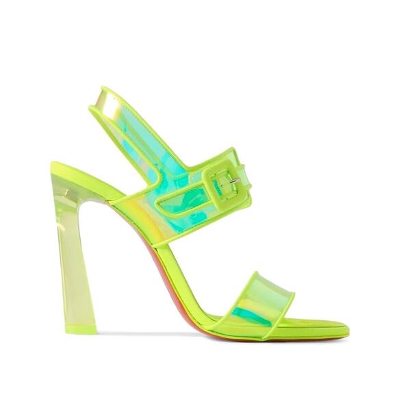 Christian Louboutin Duniss 100mm Leather and PVC Sandals Neon Yellow 36.5 - Picture 5 of 6